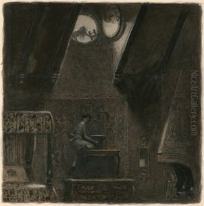 Man Climbing To Escape Through Circular Window (illus. For The Rake And The Hussy)