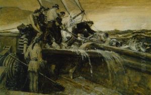 Sailors Pulled Aboard From Rough Sea by Norman Mills Price