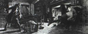 Story Illustration: Fight In Colonial Tavern, Gun Set Off As One Man Rams Into Another by Norman Mills Price