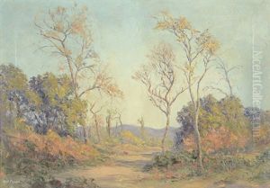 Southern California Landscape With Eucalyptus Trees And Dry Creek Bed In Late Summer by William Henry Price