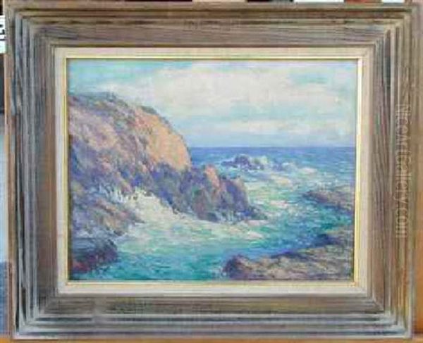 Summer Seascape With Rocks And Crashing Waves - view 1