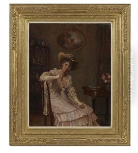 Portrait Of A Lady Holding A Rose, Seated In An Elegant Interior by Alois Heinrich Priechenfried