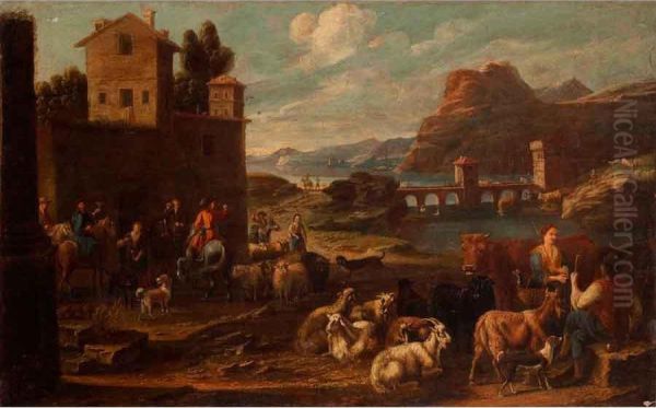 Coppia Di Paesaggi Con Figure - view 1