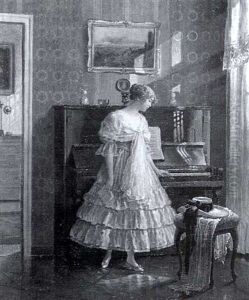 Eine Junge Dame Am Klavier In Einem Eleganten Wohnzimmerinterieur by Alois Heinrich Priechenfried