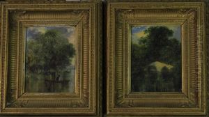 River Scenes, One With Figure Fishing From A Punt, The Other With Double Arched Stone Bridge River Scenes, One With Figure Fishing From A Punt, The Other With Double Arched Stone Bridge