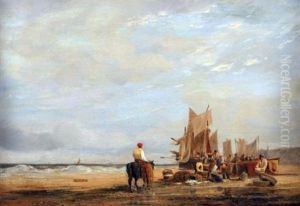 Norfolk Costal Scene With Figures And Boats Norfolk Costal Scene With Figures And Boats