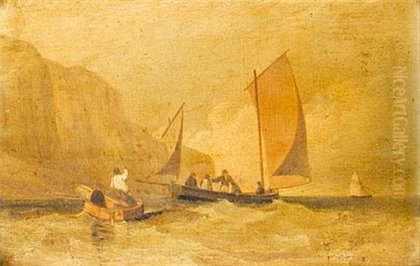 A Lugger With Passengers Inshore Below Cliffs - view 1