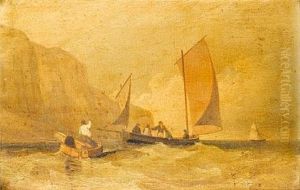 A Lugger With Passengers Inshore Below Cliffs
