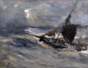 A Sailing Ship In Stormy Seas by Bertram Walter Priestman