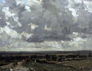Suffolk Landscape With Figures And Cows Grazing In The Distance