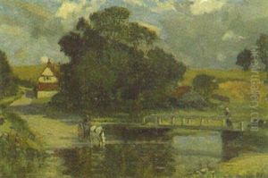 Furt Und Brucke In Einer Landschaft Bei Wenhaston, Suffolk