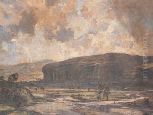 Landscape With A Fly Fisherman by Bertram Walter Priestman