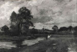 A River Landscape With A White Horse A River Landscape With A White Horse