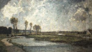 River Landscape, Horses On A Towpath Beyond