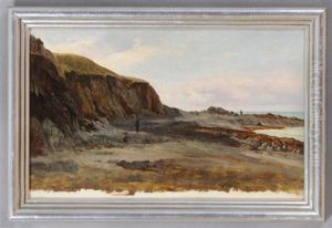 View Of The Coast Of Normandy, With Two Figures by Romain Etienne Gabriel Prieur