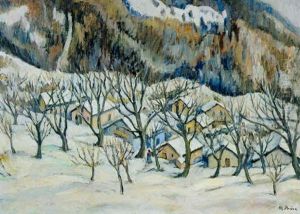 Mountainous Landscape With Chalets Under Snow