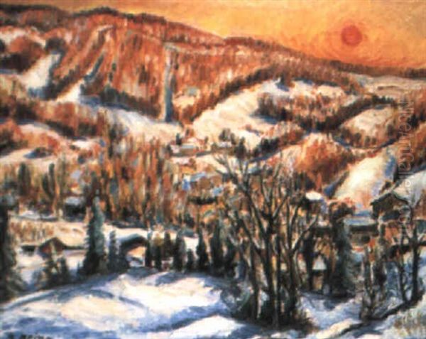 Paysage Enneige Au Soleil Couchant - view 1