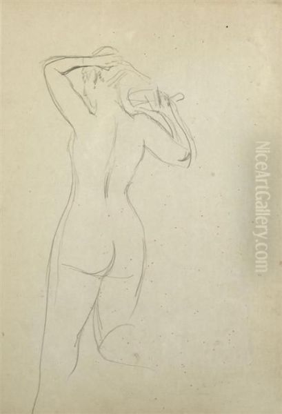 A Female Nude From The Back Combing Her Hair. Verso Further Studies - view 1