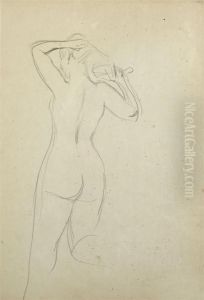 A Female Nude From The Back Combing Her Hair. Verso Further Studies by Giovanni Boldini