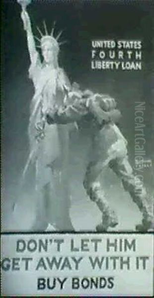 Poster Illustration. Hun Toppling Statue Of Liberty. Don't Let Him Get Away With It - view 1