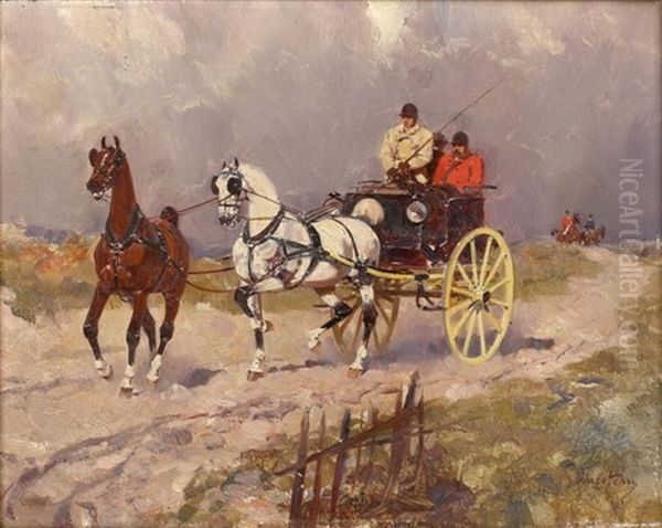 Rally Cart Dos A Dos Suivant Une Chasse A Courre by Rene Pierre Charles Princeteau