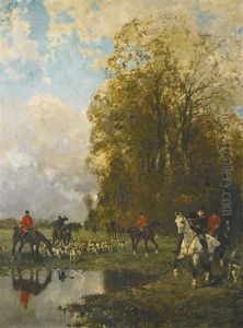 Veneurs Rameutant Leurs Chiens by Rene Pierre Charles Princeteau