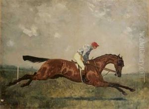 Cheval De Course Et Jockey Portant Sans Doute Les Couleurs Chedeville by Rene Pierre Charles Princeteau
