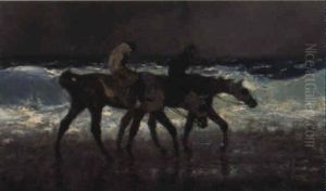 Cavaliers Sur La Plage De Dieppe by Rene Pierre Charles Princeteau