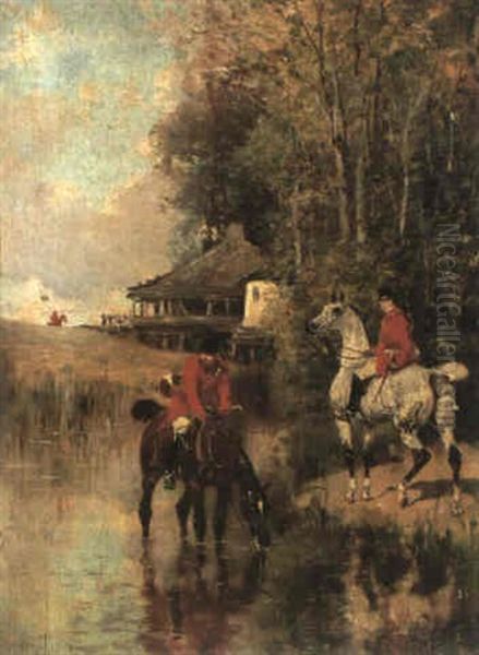 Huntsmen Resting At A Pool - view 1