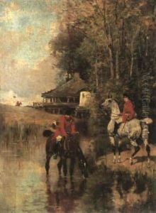 Huntsmen Resting At A Pool
