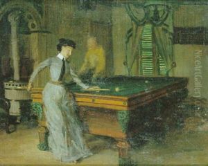 La Partie De Billard by Rene Xavier Francois Prinet