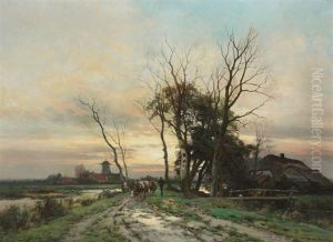 Retour Des Champs Au Coucher De Soleil by Ferdinand De Prins