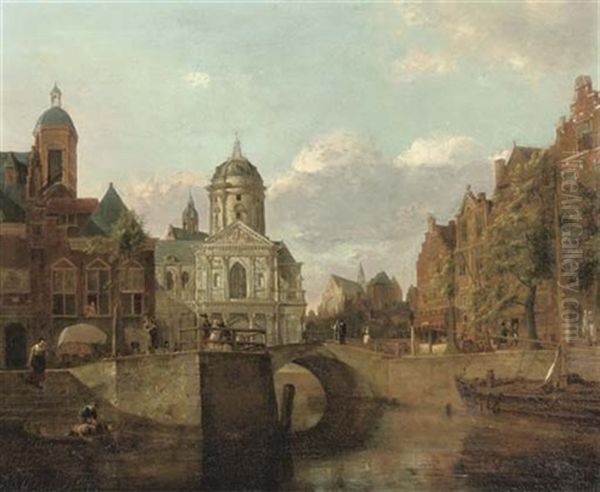 A Capriccio Townscape With Houses And A Baroque Church On A Canal - view 1