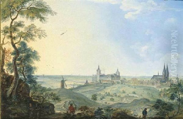 A Panoramic View Of Cleves With Monks And A Traveller On A Track In The Foreground - view 1