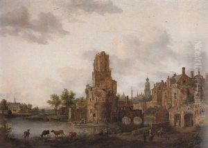 A Capriccio View Of A Dutch Town by Johannes Huibert Prins