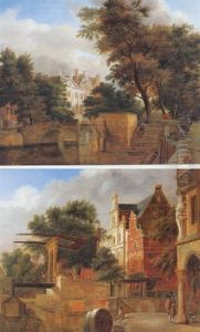Stadsgezicht Met Huizen Aan Een Gracht Stadsgezicht Met Huizen Aan Een Gracht
