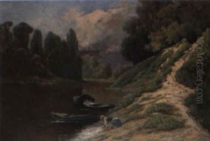 Lavandiere Au Bord De La Riviere Et Trois Barques Lavandiere Au Bord De La Riviere Et Trois Barques