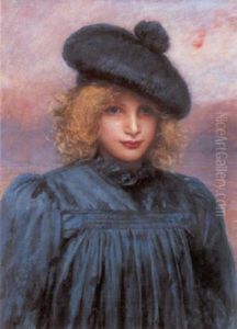 Young Girl With Blue Smock And Tam O'shanter by Valentine Cameron Prinsep