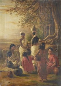 A Group Of Indian Women Gathered Beneath The Shade Of A Tree by William Prinsep