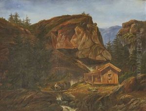 Cottage In A Mountain Landscape by Christian August Printz