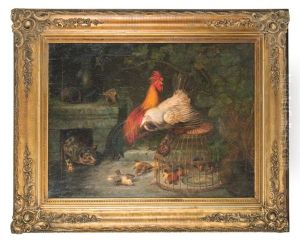 Katze Auf Dem Huhnerhof by Christian August Printz