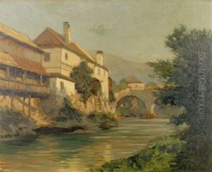 Hauser Am Flus Mit Steinbrucke, Wohl An Der Ybbs