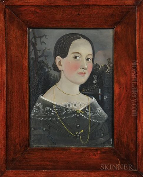 Portrait Of A Young Woman In A Black Dress With Lace Trim - view 1