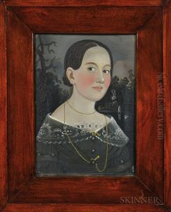 Portrait Of A Young Woman In A Black Dress With Lace Trim