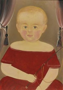 Portrait Of A Blonde Boy With Red Dress With Whip