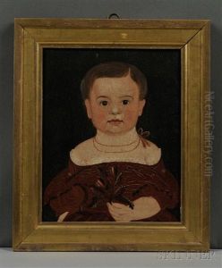Portrait Of A Child In A Red Dress Holding A Floral Sprig by William Matthew Prior