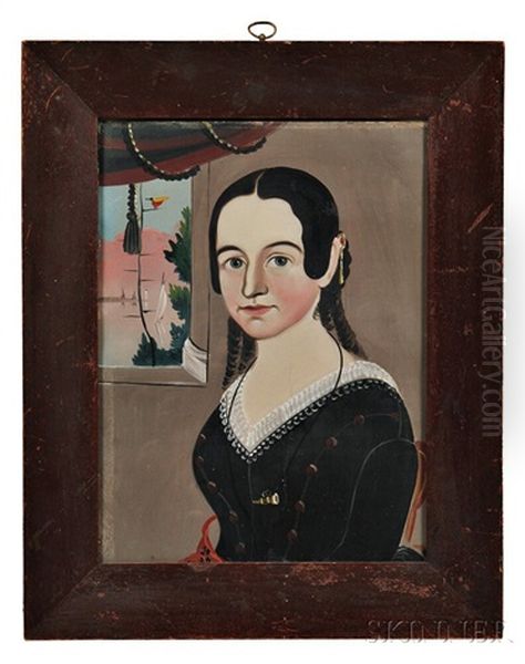 Portrait Of A Young Woman In A Black Dress In Front Of A Window - view 1