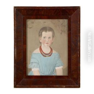 Portrait Of A Little Girl In A Blue Dress Wearing Garnet Necklace by William Matthew Prior