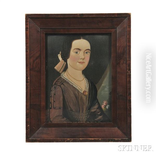Portrait Of A Woman In A Gown With Lace Collar And Gold Pendant - view 1