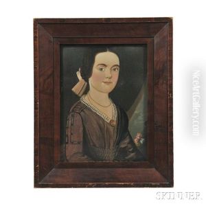 Portrait Of A Woman In A Gown With Lace Collar And Gold Pendant